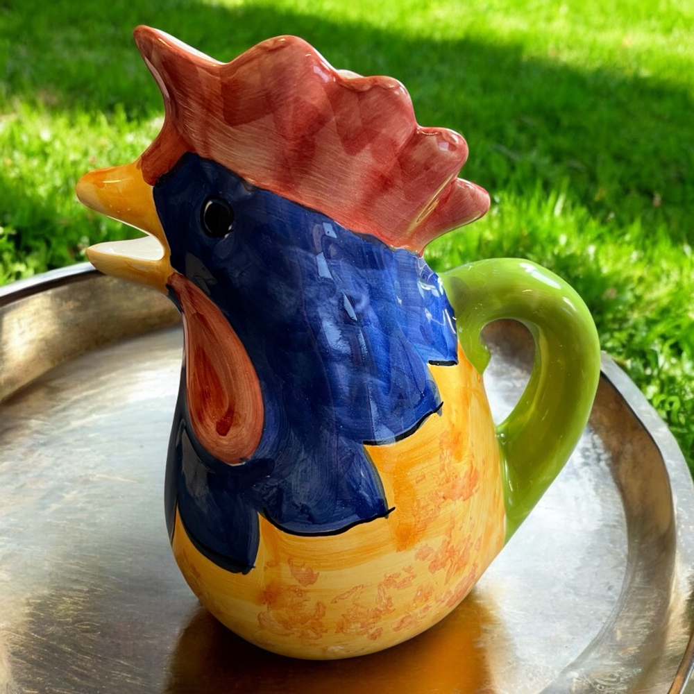 Hand Painted Italian Rooster Pitcher SARA Pottery Farmhouse Country Kitchen - Picture 5 of 14